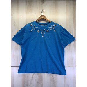 Vintage 1990s Sweet Blondie Western Embellished Blue Womens T Shirt OSFA-8101